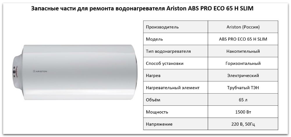 Купить запчасти Ariston ABS PRO ECO 65 H SLIM в Кургане